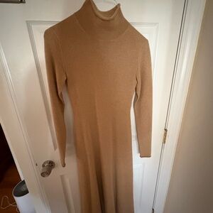 Ralph Lauren Cashmere Elegant Tan Turtleneck Sweater Dress